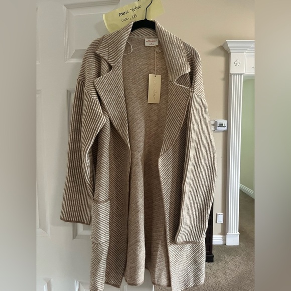 Allie Rose Sweaters - Chic Beige Striped Cardigan